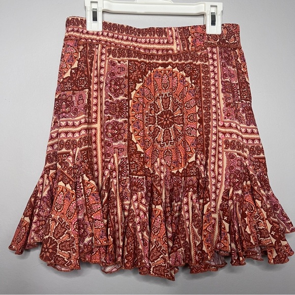 Aakaa Orange Rust Ruffled Fun Flowy Mini Skirt Size Small EUC - Picture 3 of 7